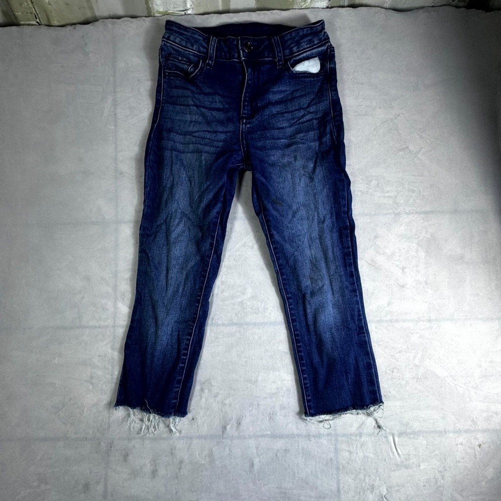 Cello Skinny Crop Jeans Womens 3 Blue Whiskering Denim Cotton Stretch Raw Hem